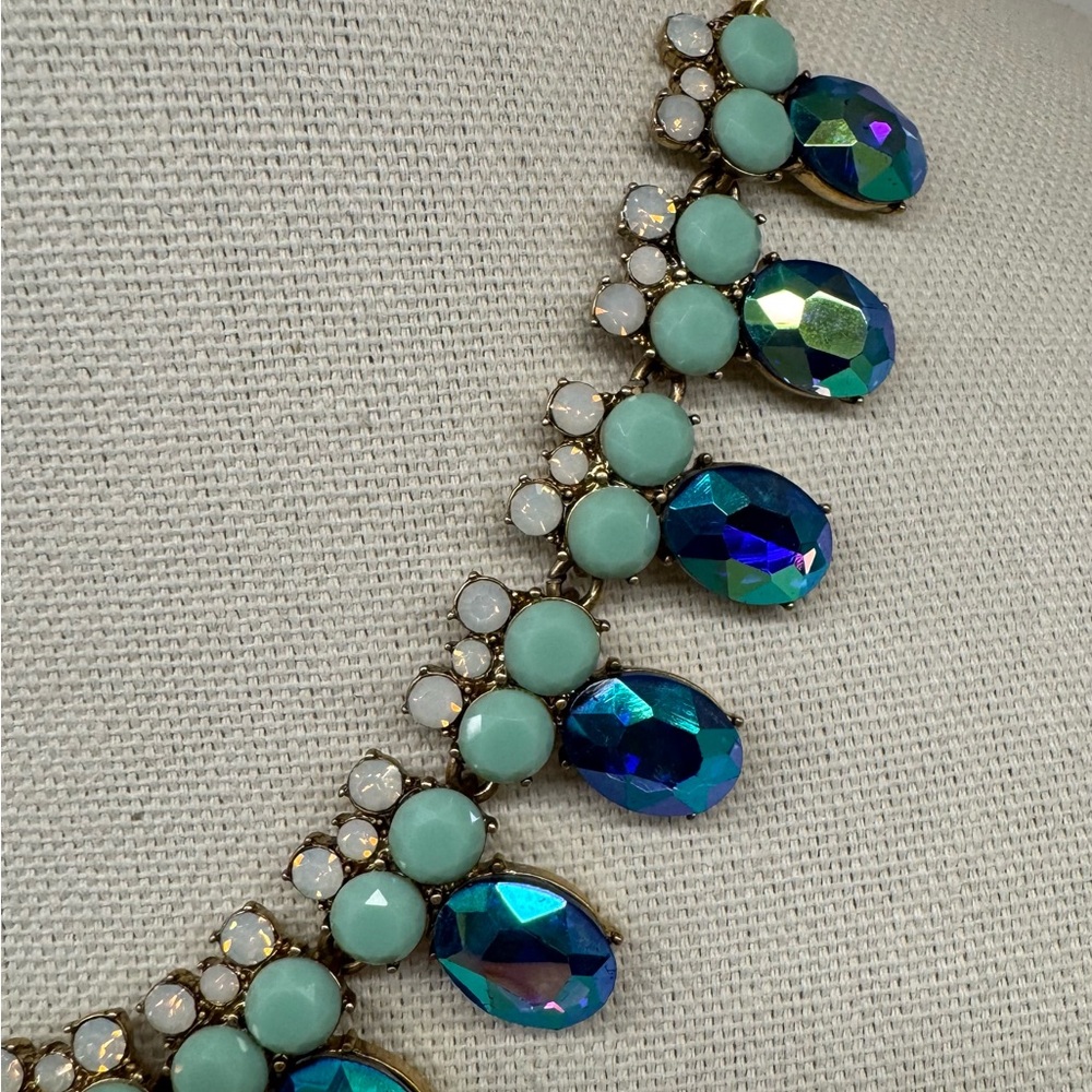 J.CREW Aurora Borealis Rhinestone Gold-tone Necklace w/aqua & iridescent accents - Picture 5 of 6